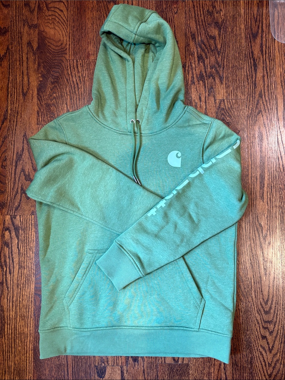 Carhartt Unisex Green Zip-Up Logo Hoodie Size M (8-10)